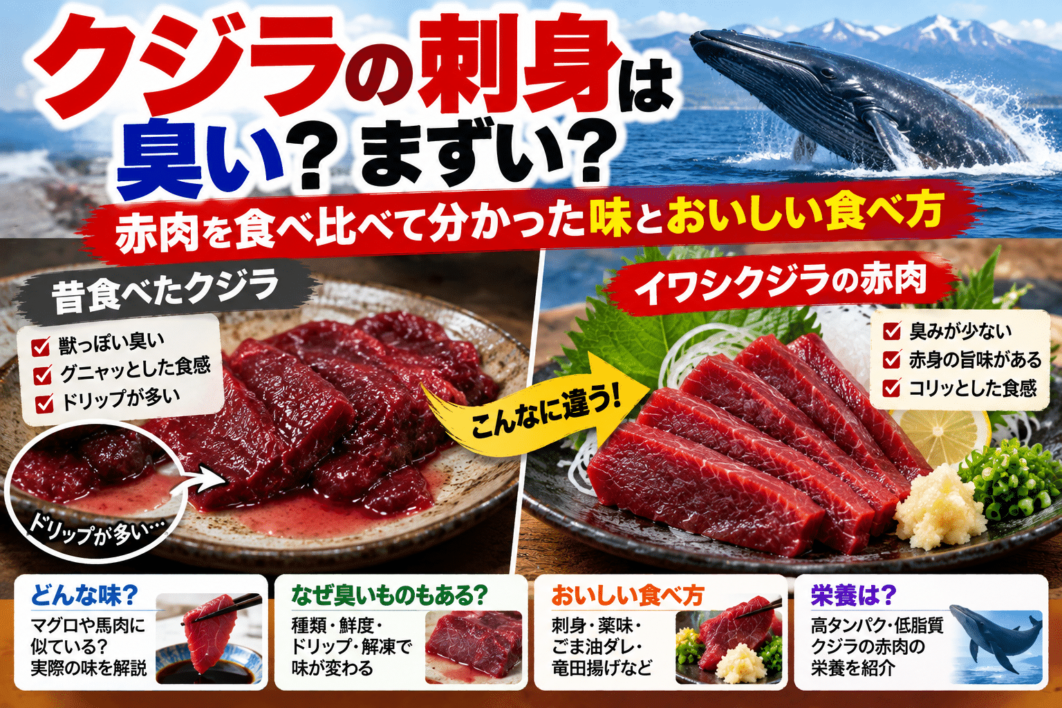 クジラの刺身は臭い？まずい？赤肉を食べ比べて分かった味とおいしい食べ方