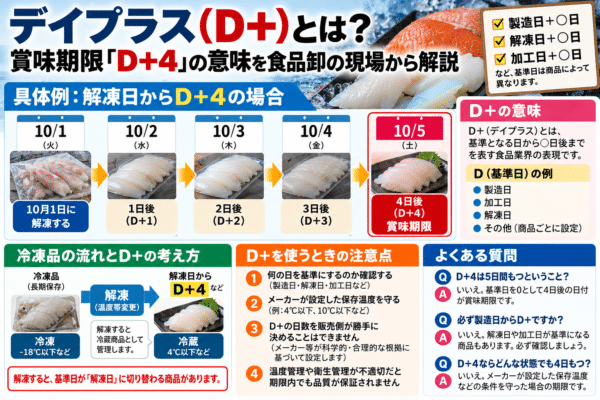 デイプラス（D＋）とは？賞味期限「D＋4」の意味を食品卸の現場から解説