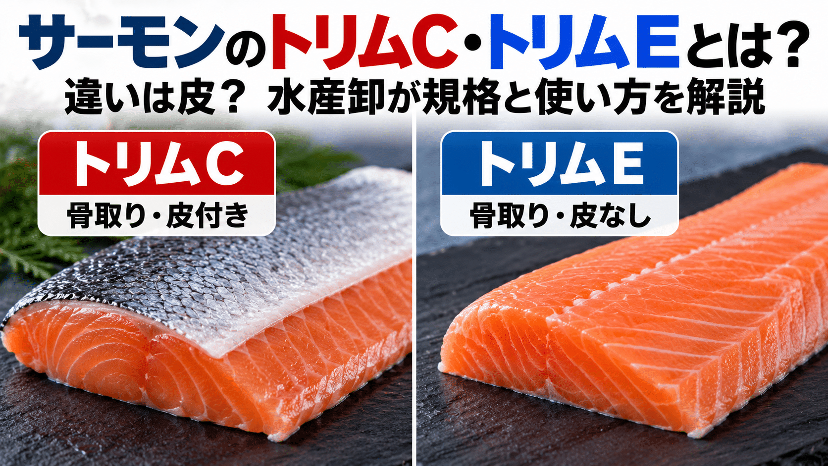 サーモンのトリムC・トリムEとは？違いは皮？水産卸が規格を解説
