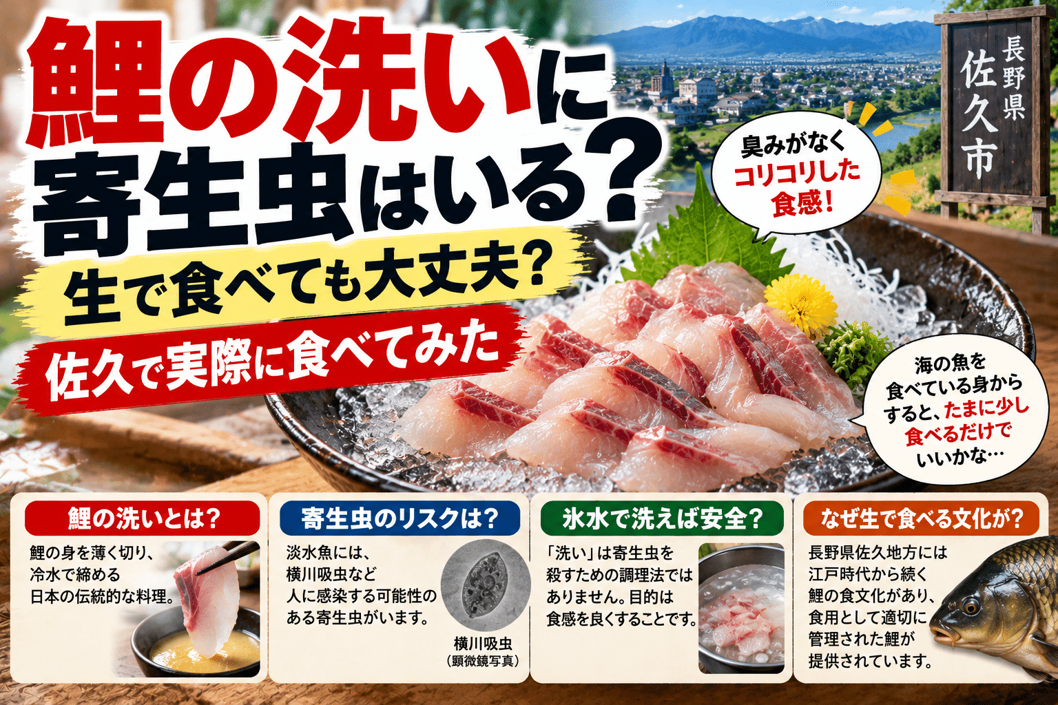 鯉の洗いに寄生虫はいる？生で食べても大丈夫？佐久で実際に食べてみた