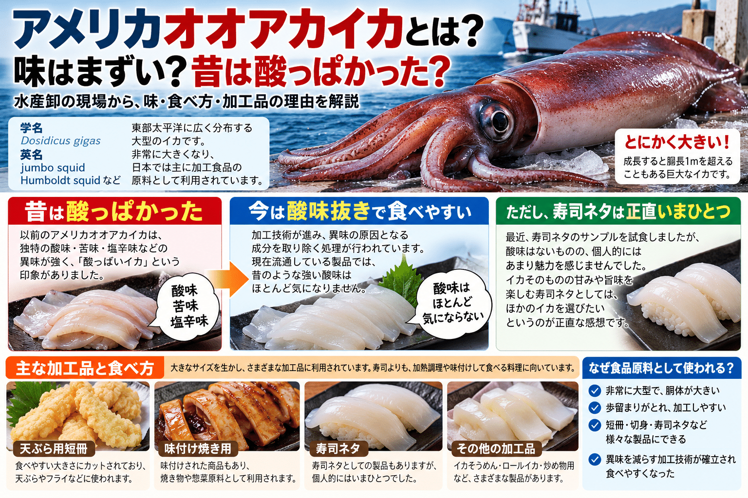 アメリカオオアカイカとは？味はまずい？昔は酸っぱかった巨大イカを水産卸が解説