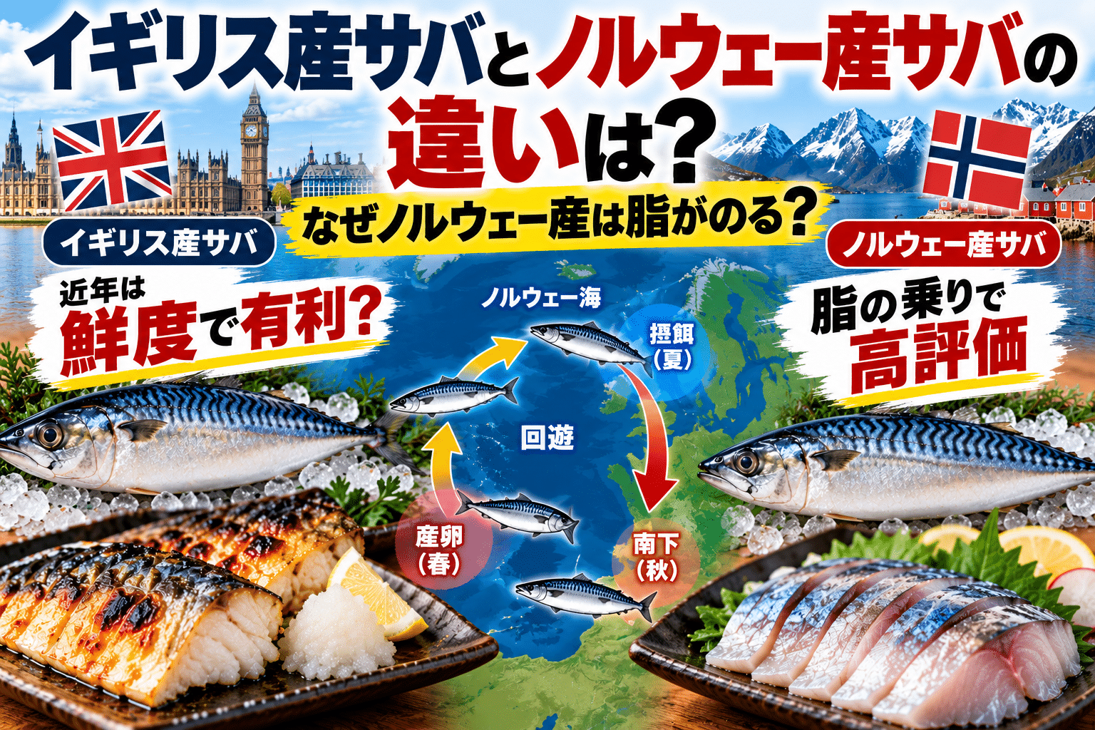 イギリス産サバとノルウェー産サバの違いは？なぜノルウェー産は脂がのる？