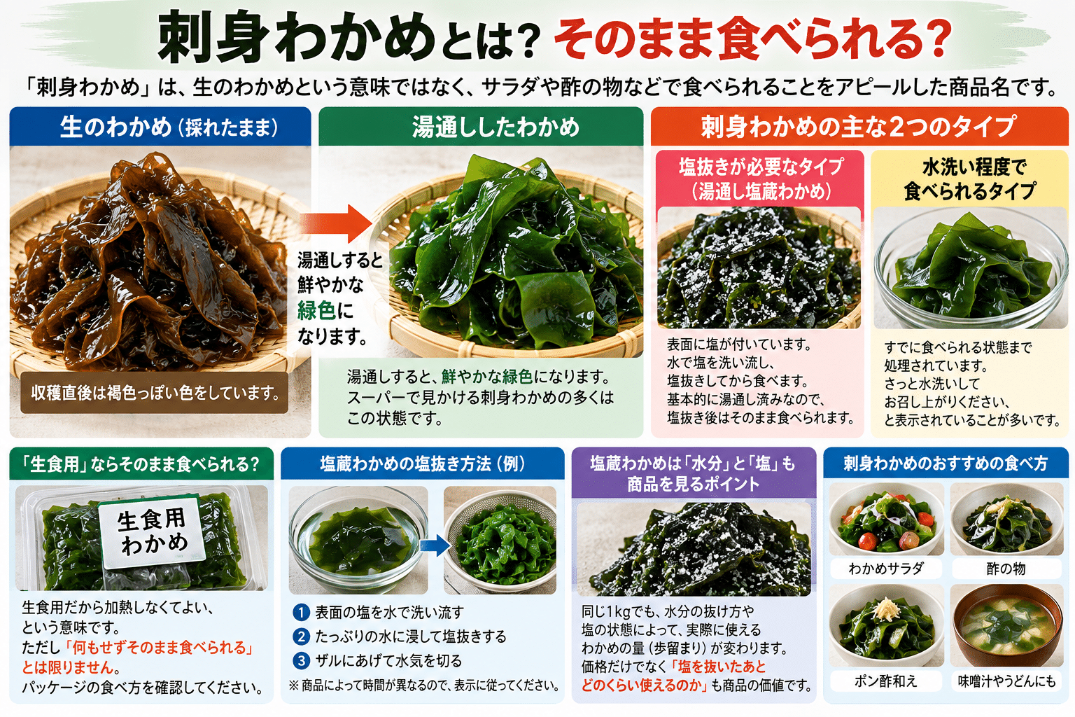 刺身わかめとは？そのまま食べられる？生食用・生わかめとの違いを水産卸が解説
